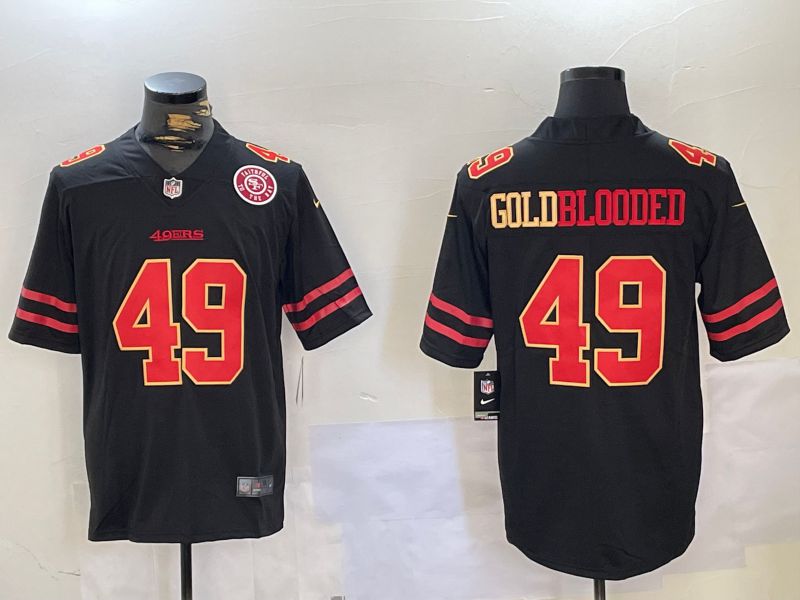 Men San Francisco 49ers #49 Goldblooded Black gold 2024 Nike Vapor Limited NFL Jersey style 1